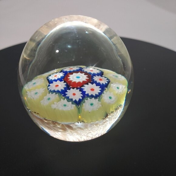 Paperweight 1930GLOWS Millefiori Gold Glitter Yellow, Cobalt, Red Canes Egg dome - Picture 2 of 13
